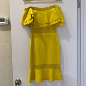 Yellow off the shoulder midi dress